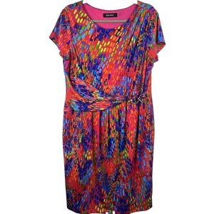 Ellen Tracy Dress Size 16 Fit & Flare Rainbow Artsy Stretch Sheath Cap Sleeve